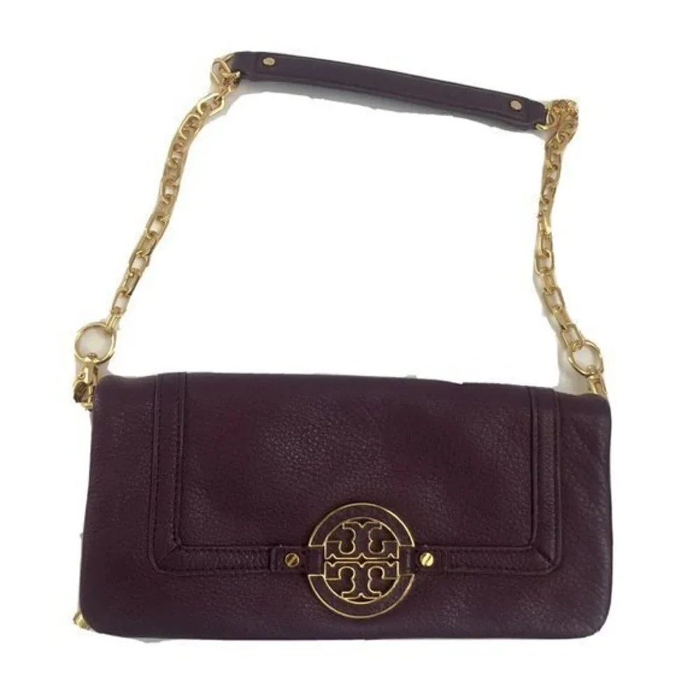 Tory Burch Handbag Purple Purse Leather ShoulderBag Clutch Tote